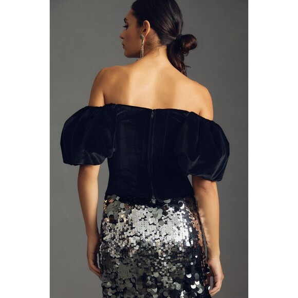 Anthropologie NWT Hutch Velvet Corset Top Women’s Size 0P Off Shoulder Black - Picture 2 of 11